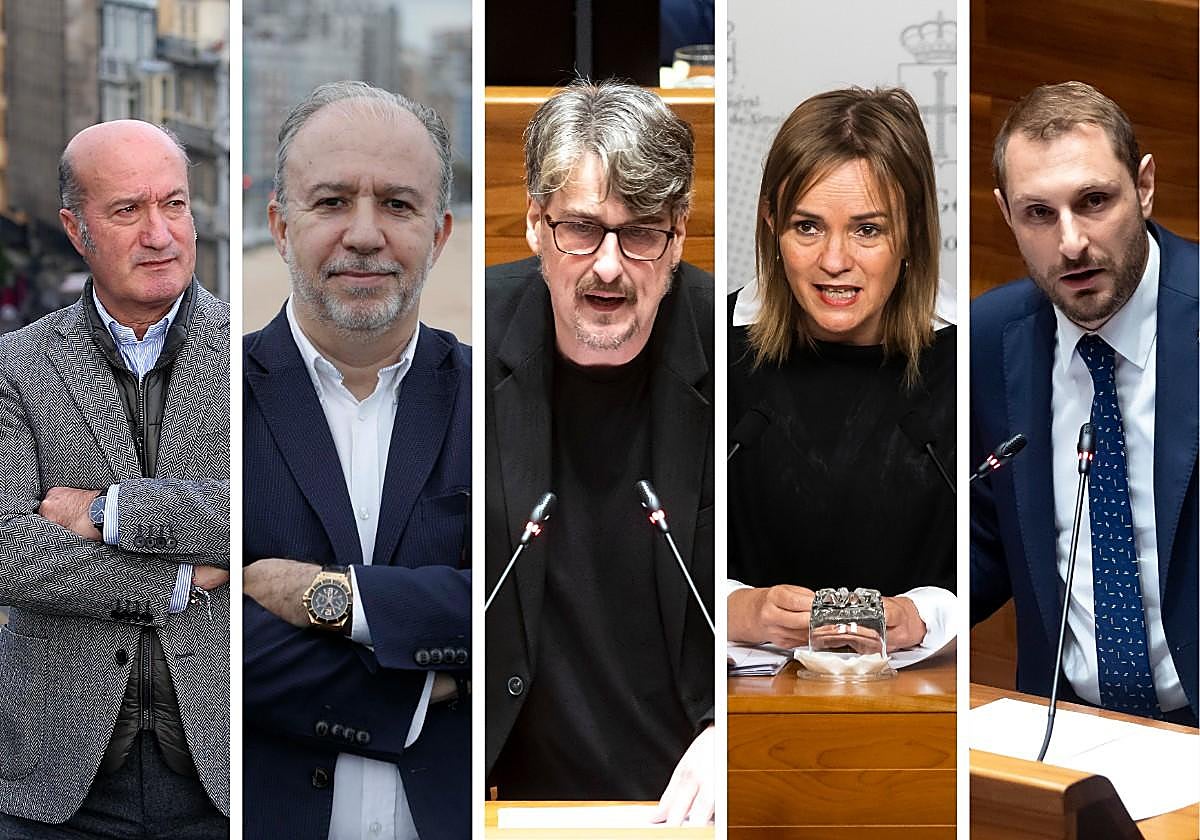 Luis Venta (PP), Gonzalo Centeno (Vox), Xabel Vegas (Convocatoria por Asturias), Covadonfa Tomé (Grupo Mixto) y Adrián Pumares (Foro)