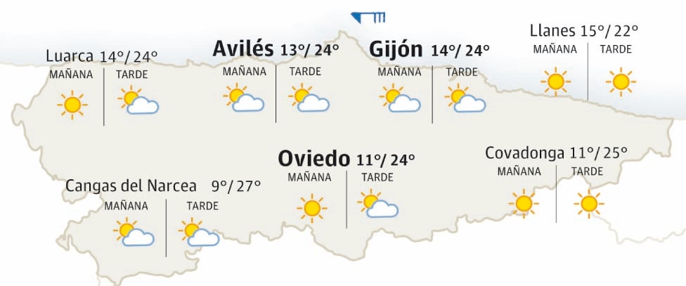 Mapa del tiempo en Asturias.