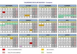 Calendario escolar en Asturias del curso 2024-2025.