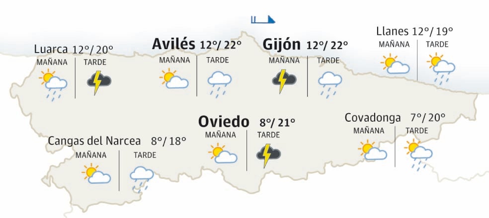 Mapa del tiempo en Asturias.