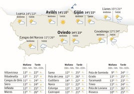 Mapa del tiempo en Asturias.