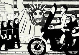 Imágenes de 'Persépolis' en su formato novela gráfica y película.