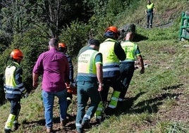 Agentes de la Guardia Civil, u Bomberos, en la zona del Suceso.