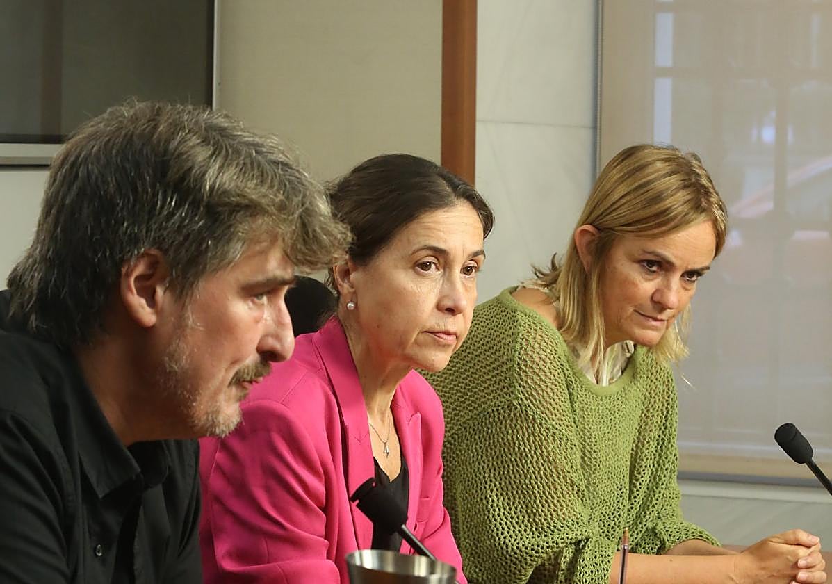 Xabel Vegas (IU-Convocatoria por Asturias), Dolores Carcedo (PSOE) y Covadonga Tomé (Grupo Mixto), durante la presentación de la propuesta de reforma del Estatuto de Autonomía.