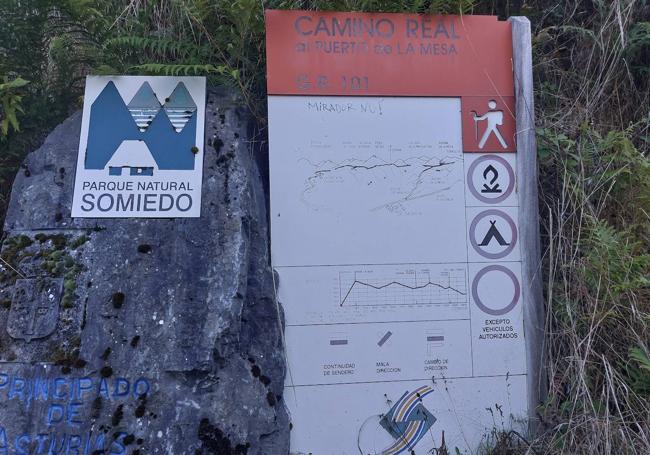 Una buena parte de esta ruta sigue la traza del GR101, Camín Real de la Mesa