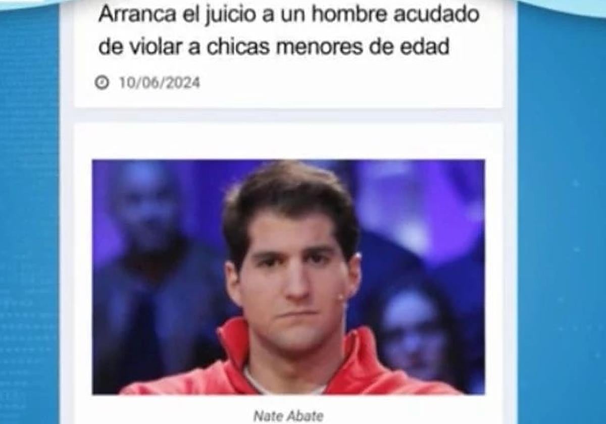 La noticia en la que se confunde a Julián Contreras con un violador estadounidense.