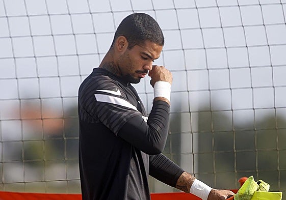 Christian Joel, durante un entrenamiento con el Sporting.