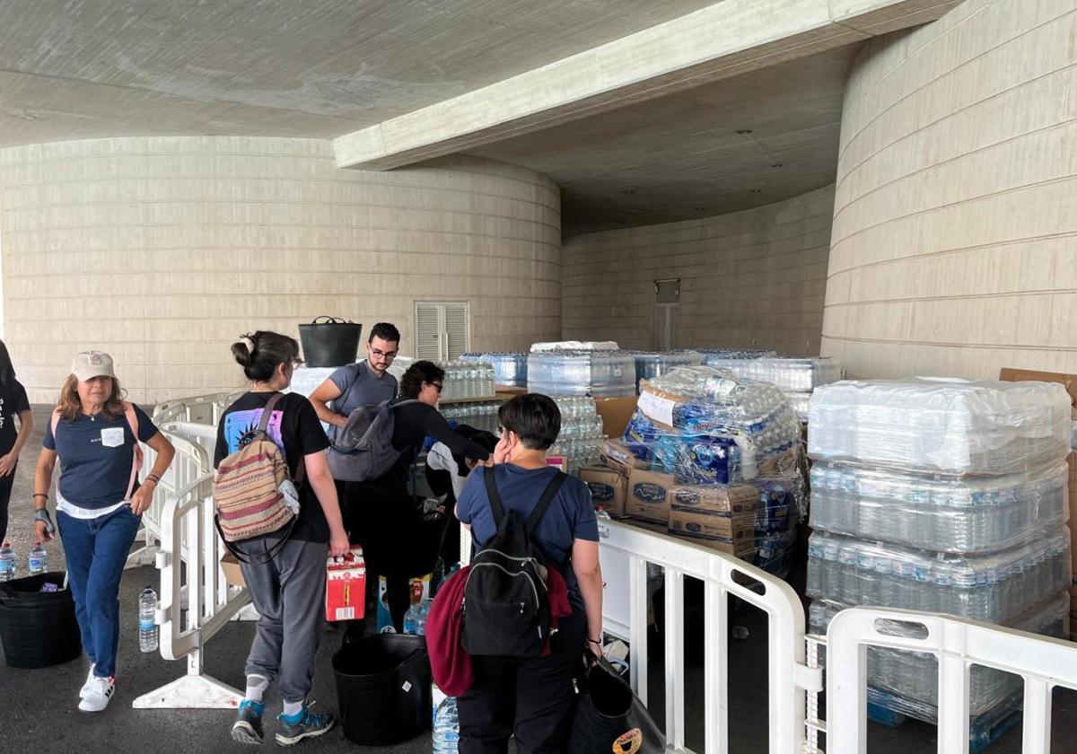 La gijonesa María Jesús Moreno, a la izquierda con gorra, colabora en las labores de voluntariado en la Ciudad de las Artes y las Ciencias de Valencia.