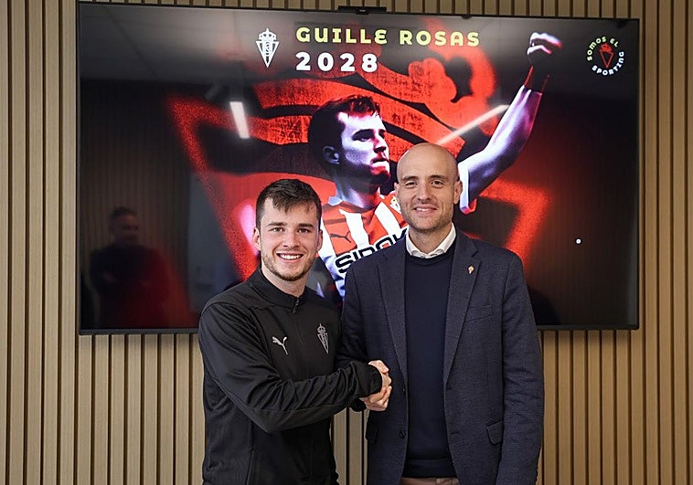 Guille Rosas y David Guerra, tras la firma de la renovación.