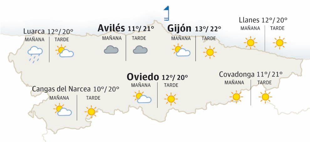 Mapa del tiempo en Asturias.