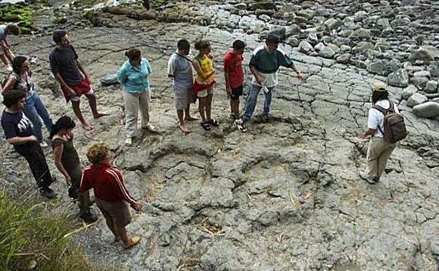 Huellas de dinosaurios en la playa de la Griega, en Colunga
