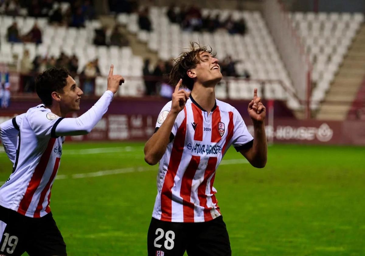 Pol Arnau, este miércoles, en el partido de Copa del Rey del UD Logroñés ante el Eibar.