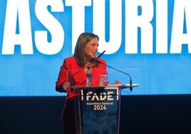 La presidenta de Fade, María Calvo, en la última asamblea general de la patronal.