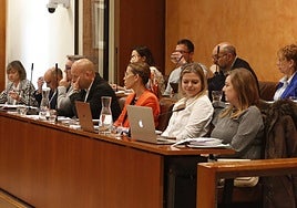 La bancada de la oposición de Avilés, formada por los concejales del Partido Popular y Vox, durante la celebración de un Pleno este ejercicio.