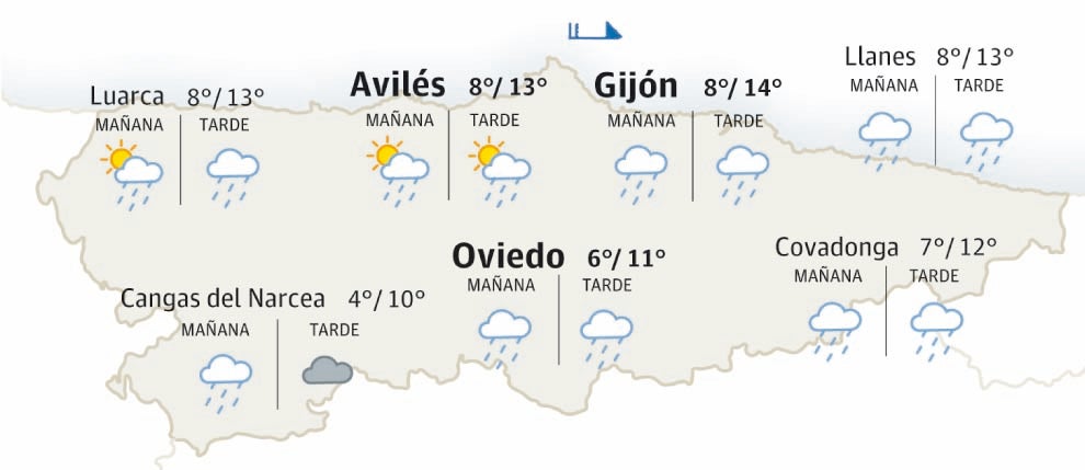 Mapa del tiempo en Asturias.