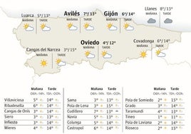 Mapa del tiempo en Asturias.