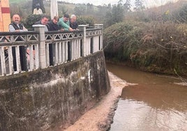 José Aurelio Rodríguez, Rafael Alonso, Nuria Niño, Silverio Argüelles y Carlos Álvarez observan el río.