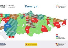 Mapa de Asturias que muestra las dos fases de implantación de Les Escuelines.