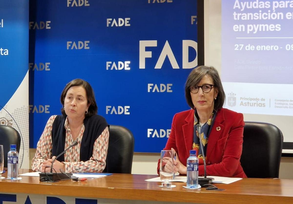 Leticia Bilbao, directora del Área de Desarrollo Empresarial de FADE y Nieves Roqueñí, consejera de Transición Ecológica, Industria y Desarrollo Económico.