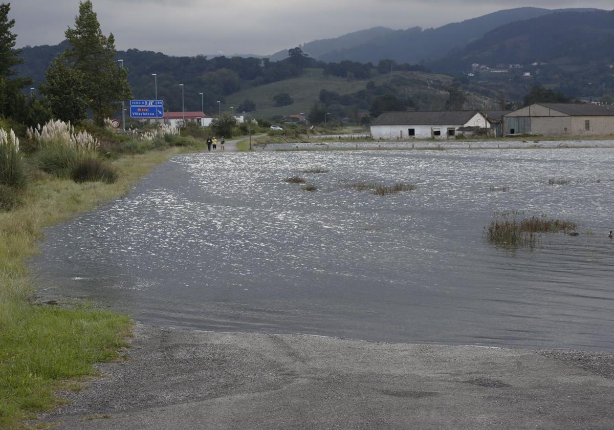 Pleamar en una zona de porreos de Villaviciosa.