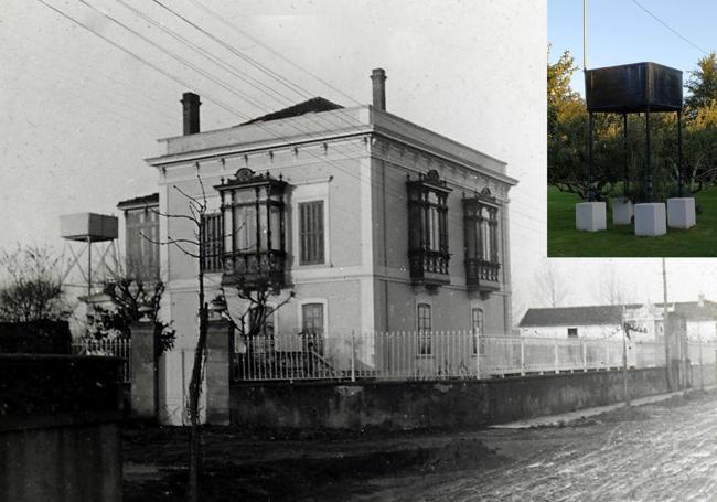 Depósito de agua en el palacete de Alesón antes de ser reformado y otro similar, aún conservado, en Villa María