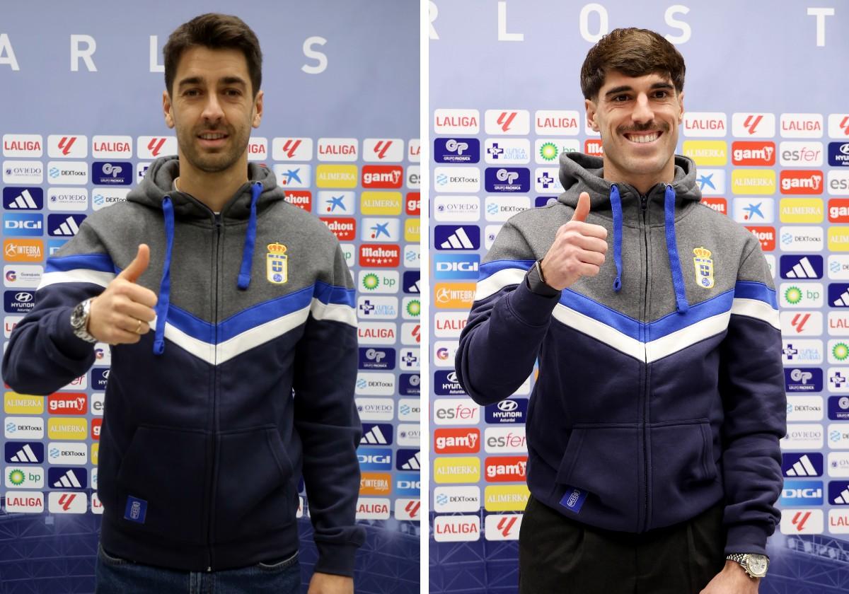 De la Hoz, el día de su presentación con el Real Oviedo. Nacho Vidal fue el último en incorporarse al club azul.