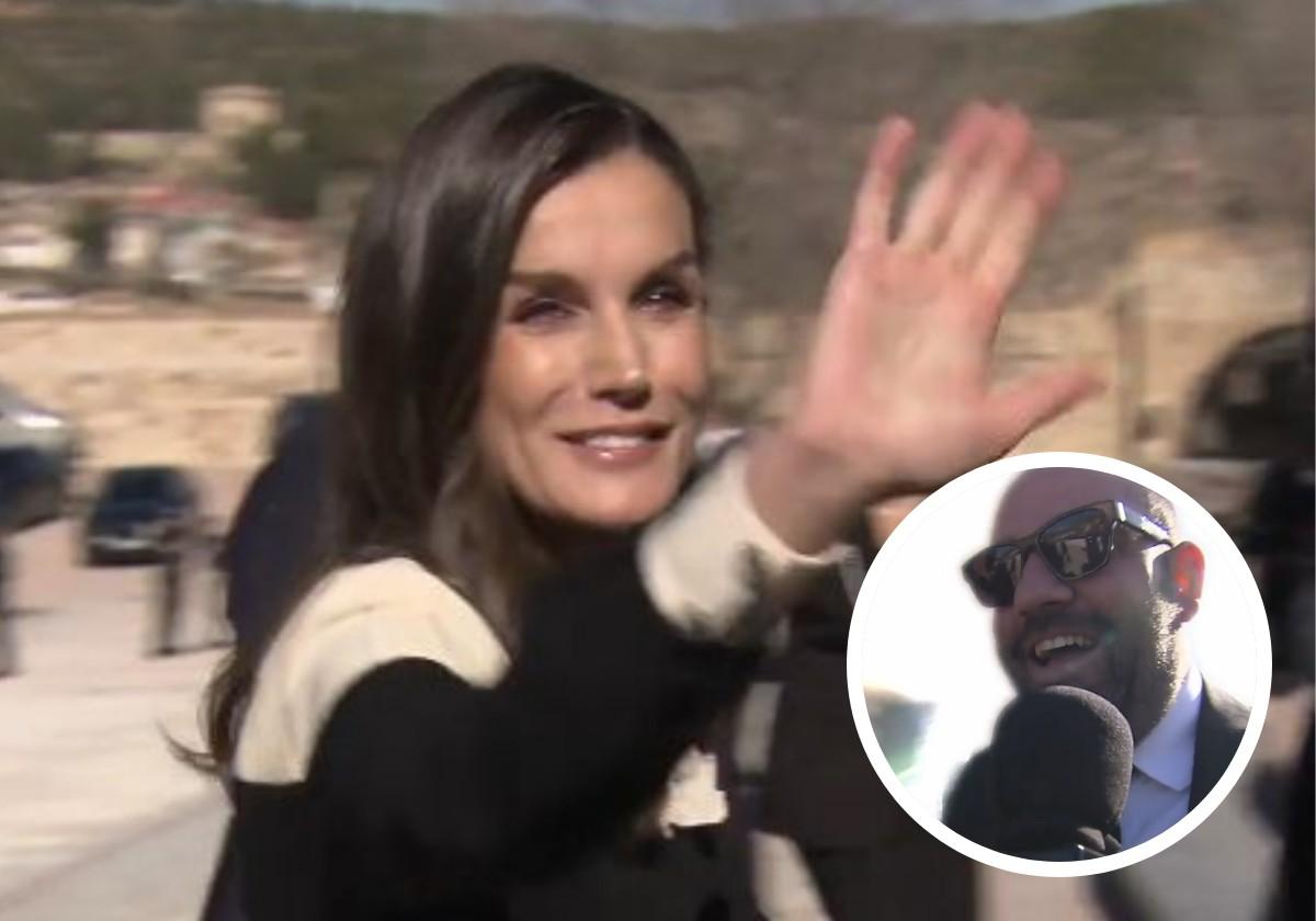 La Reina Letizia saluda al reportero de 'Caiga Quien Caiga', Dani Fez, durante su vida a la localidad mursicana.