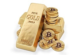 Lingotes y monedas de oro.