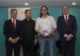 Emilio Cuadrado, director Comercial de Asturias y Cantabria de CaixaBank; Borja Cabezón, presidente de Enisa; Alejandro Orviz, CEO de Bluco; e Ignacio Iglesias, director general de Empresas y Pymes.
