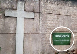 La placa estaba situada en una pared que recuerda a 62 gijoneses fusilados en agosto de 1936, y enterrados en Jove, cuyos nombres constan grabados allí en piedra.