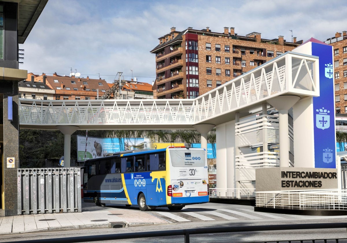 La gran pasarela que unirá las estaciones de tren y autobús de Oviedo, una obra de diez meses