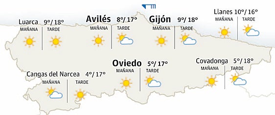 Mapa del tiempo en Asturias.
