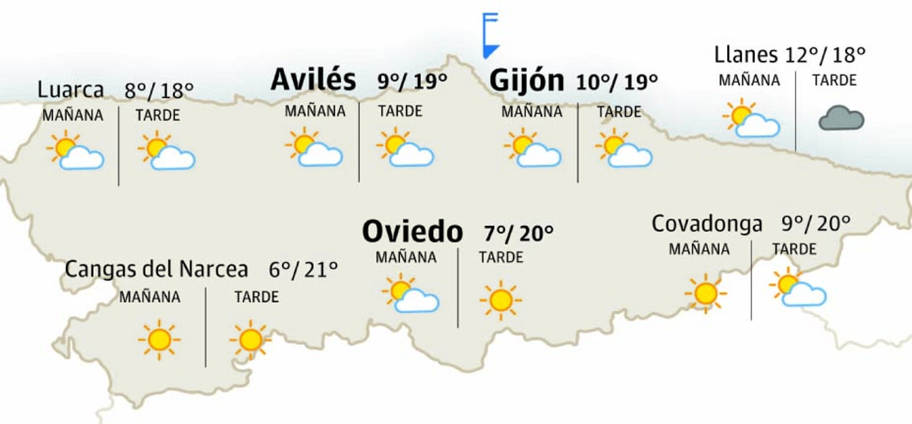Mapa del tiempo en Asturias.