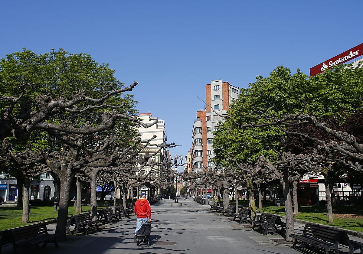 Un hombre pasea en Gijón.