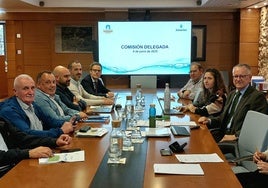 Integrantes, reunidos ayer, de la comisión delegada del Consorcio de Aguas de Asturias (Cadasa).