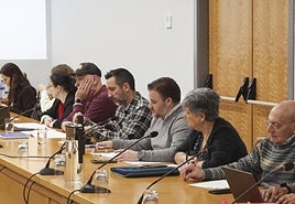 Iván Fernández, portavoz del PSOE, en el centro.