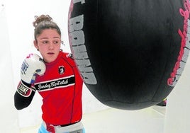 Merche García, en pleno entrenamiento durante una sesión en Gijón.