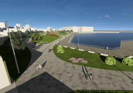 Infografía con el proyecto de adecuación provisional de la parcela de Naval Gijón que va a acometer el Ayuntamiento después de la Semana Negra.