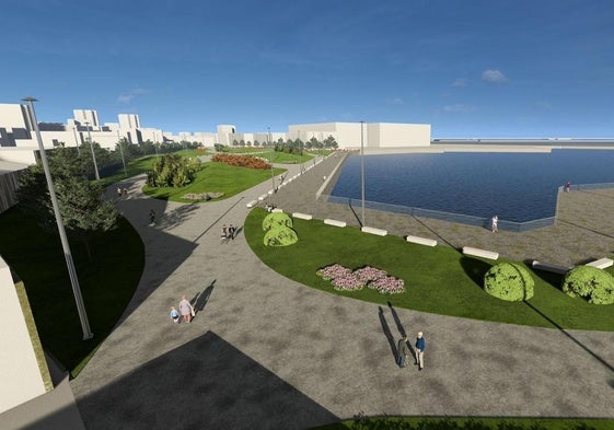 Infografía con el proyecto de adecuación provisional de la parcela de Naval Gijón que va a acometer el Ayuntamiento después de la Semana Negra.