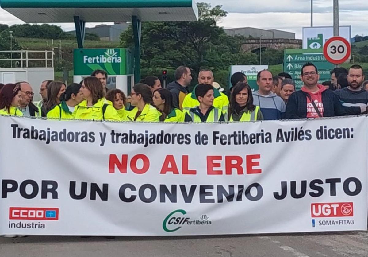 Los trabajadores de Fertiberia, en una de las movilizaciones de los últimos días.
