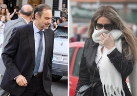 José Luis Ábalos, este lunes a su llegada al Tribunal Supremo, y Claudia Montes, el pasado mes de mayo, en el juzgado de Gijón.