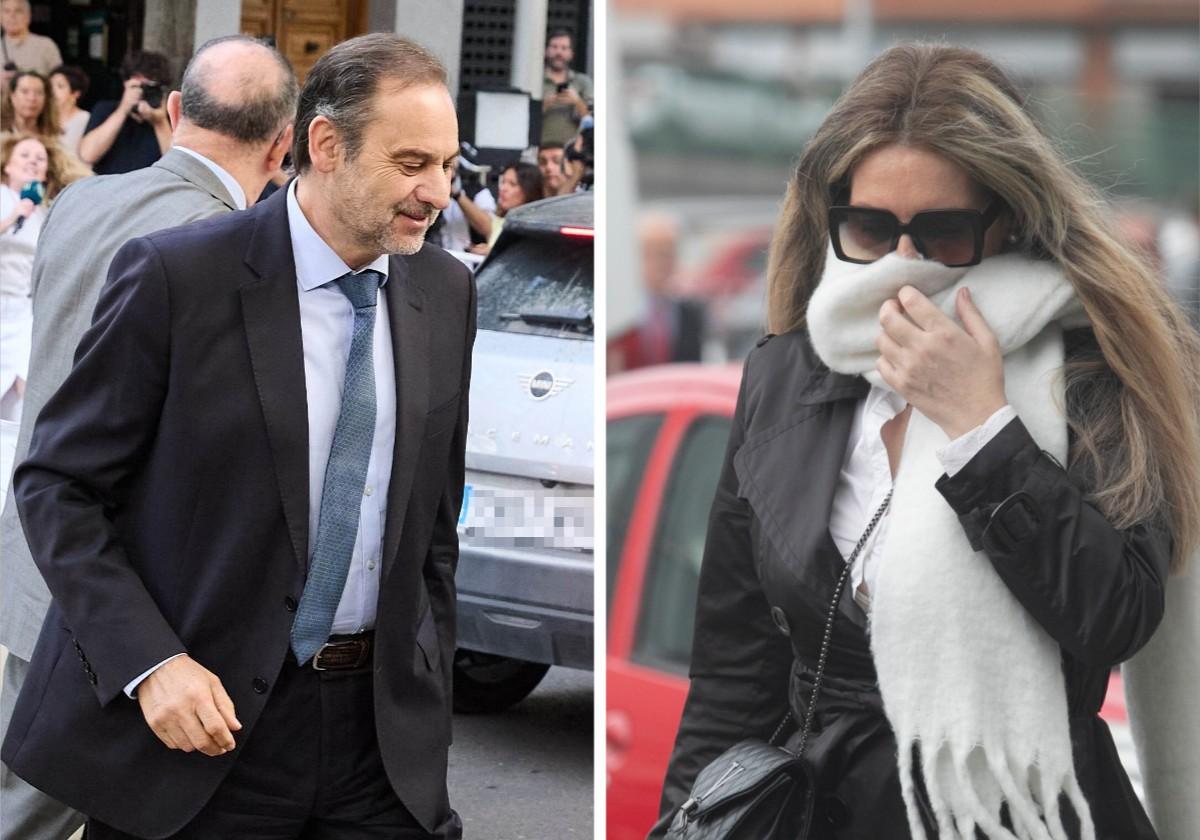 José Luis Ábalos, este lunes a su llegada al Tribunal Supremo, y Claudia Montes, el pasado mes de mayo, en el juzgado de Gijón.