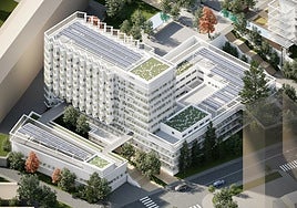 Infografía del edificio de Silicosis, que se acogerá distintos departamentos con despachos y laboratorios de investigación, entre otros usos.