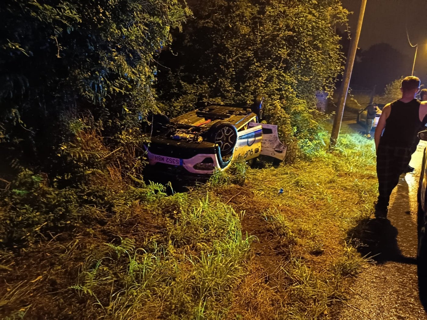 El vehículo que se salió de la vía en la zona de El Cueto.