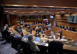 Adrián Barbón, durante un pleno en la Junta.