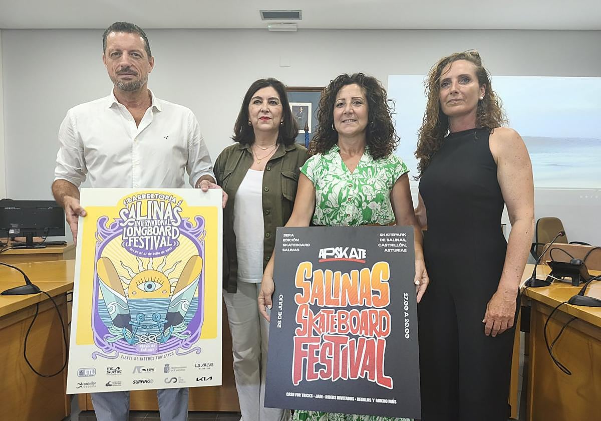 La presentación del Festival Longboard de Salinas, ayer, en el Ayuntamiento de Castrillón.