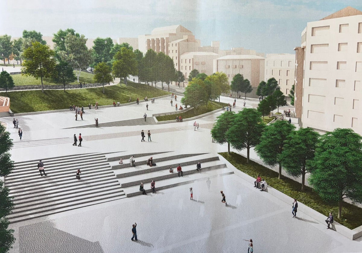 Una infografía muestra la plaza que proyecta el Ayuntamiento sobre el aparcamiento subterráneo.