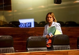 Covadonga Tomé se dirige a su escaño al inicio de un pleno en la Junta General del Principado.