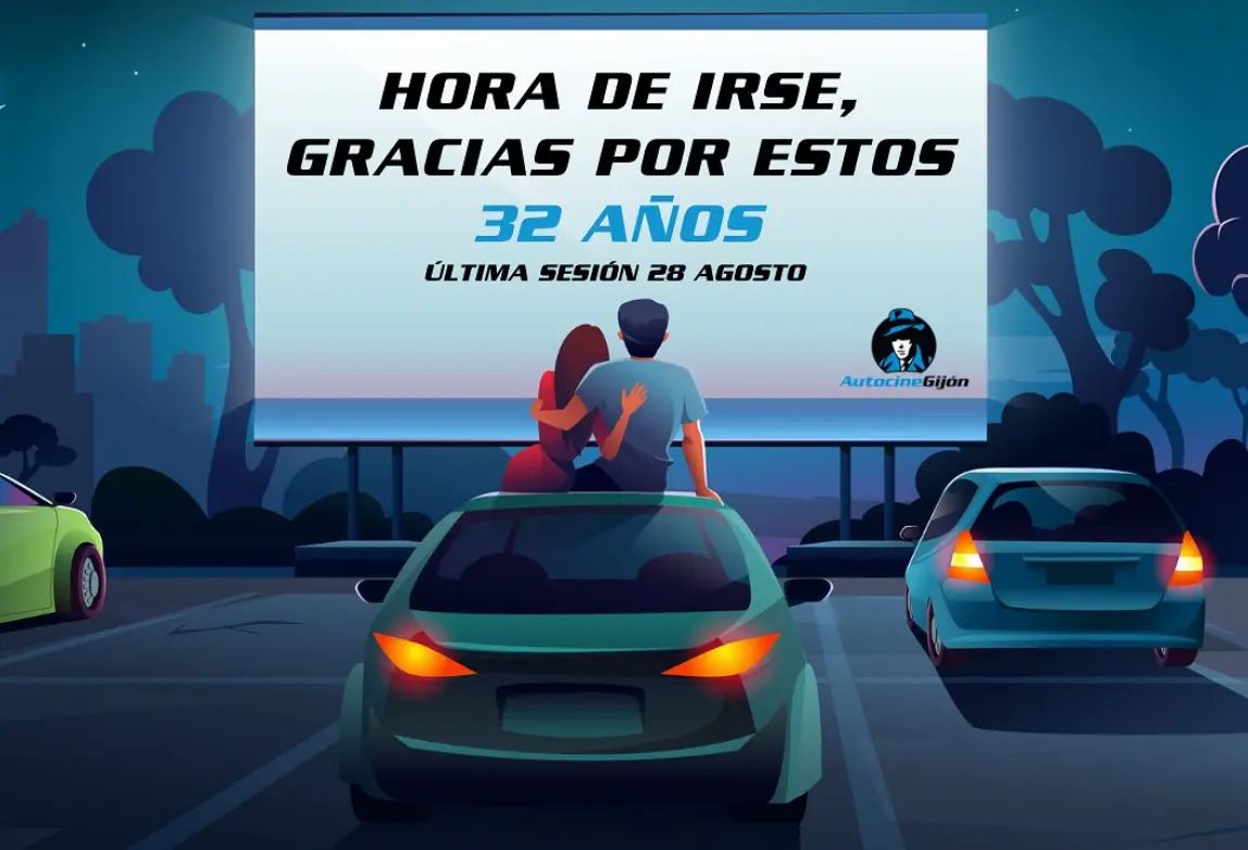 Imagen compartida por el autocine de Gijón en redes sociales anunciando que cerrará sus puertas en agosto.