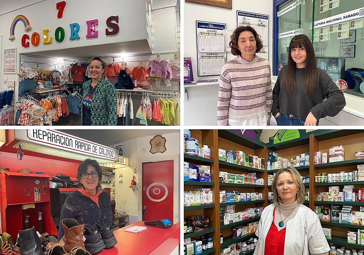 Laura Mallada, de 7 Colores; Covadonga Moraño y Natalia Francisco, de la Administración Lotería; Charo Avelar, de Calzastur; y Sandra Palacios, de Fuente de Vida.